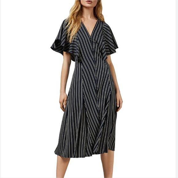 NEW Ted Baker Flissie Zip Front Striped Midi Dress Navy and White - Picture 1 of 14